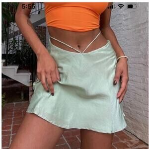 Princess Polly Satin Sage Green Mini Flounce Skirt Womens Size 4 Coquette preppy